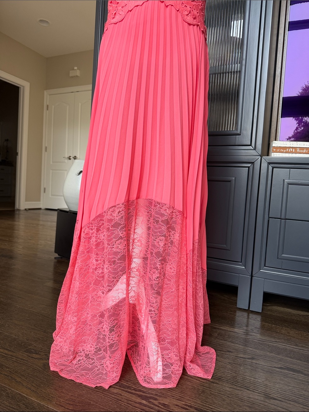 Boston Proper Coral Pink Lace & Pleated Maxi Dress - Picture 5 of 10